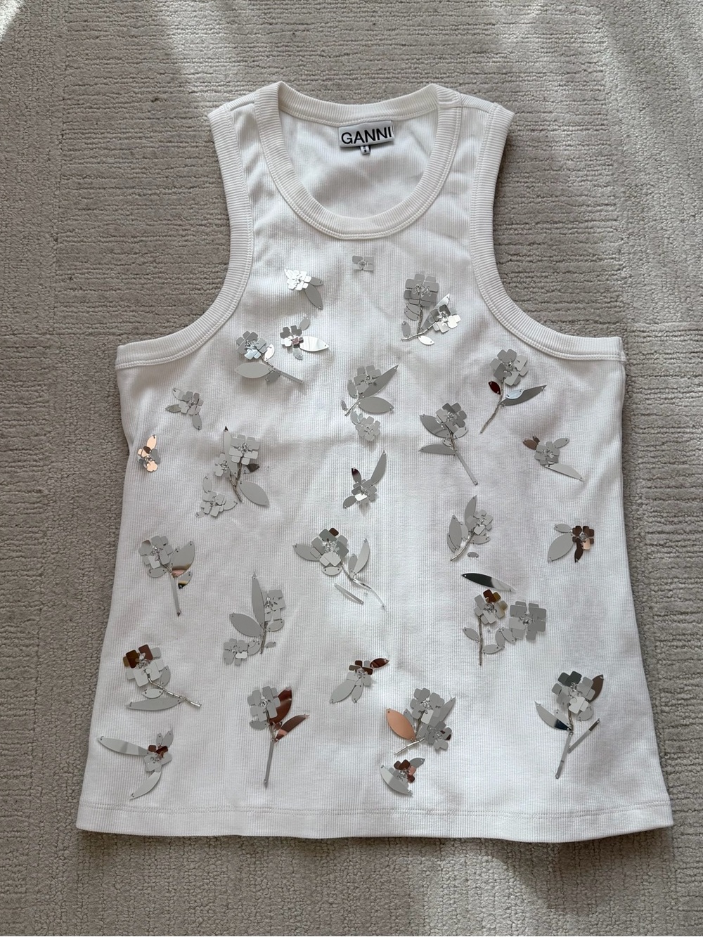 GANNI Sequin Floral Tank Top